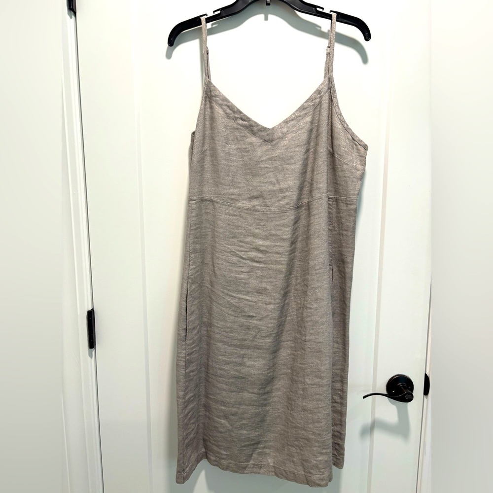 Eileen Fisher Steel Gray Linen Blend Shimmer Adjustable Strap Dress XL
